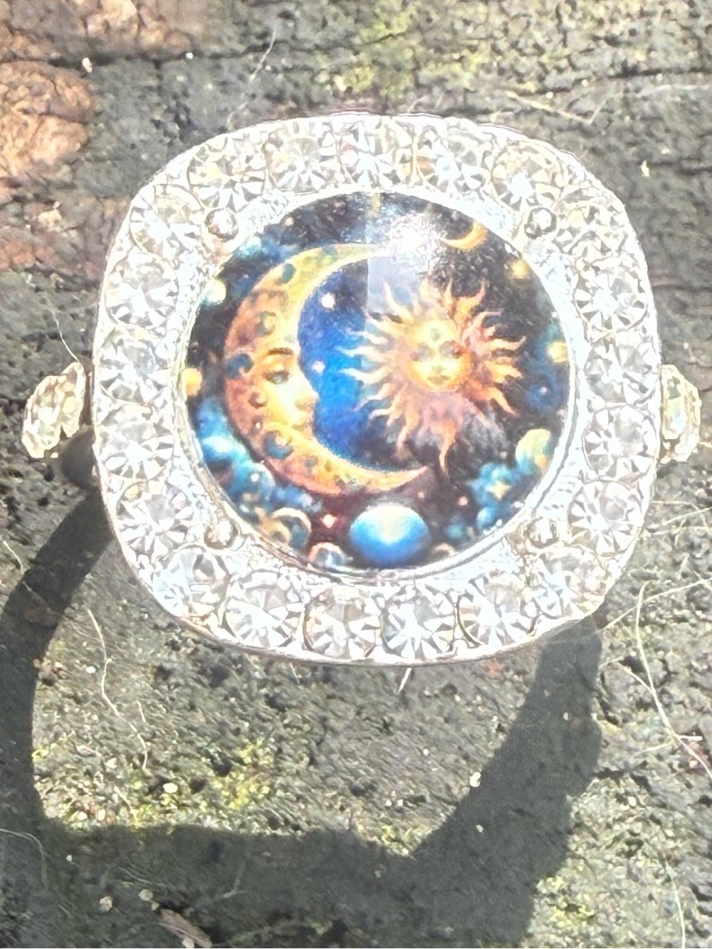 ππ Celestial Moon & Sun CZ Ring Silver-Tone - Picture 3 of 10